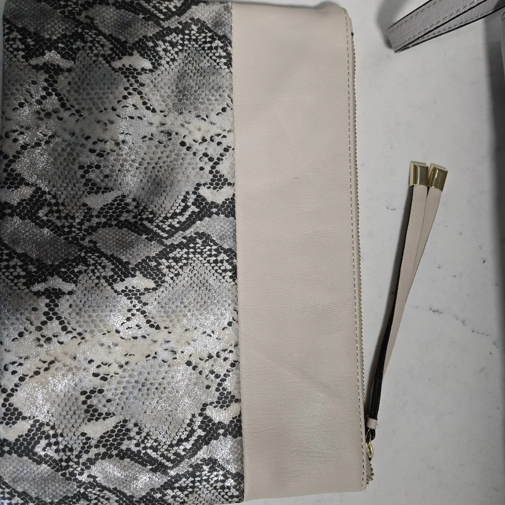 Antonio Melani Leather Laptop Tote Purse in Snakeskin Print & Matching Clutch
